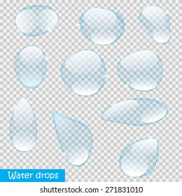 Realistic Water Drops Set On Transparent Background Vector Illustration EPS10