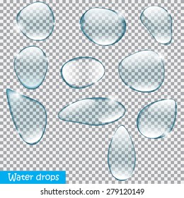 Realistic Water Drops Set On Transparent Background Vector Illustration EPS10