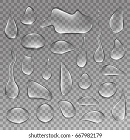 Realistic water drops splash liquid transparent isolated vector illustration