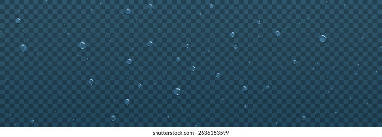 Realistic water drops for your design. Condensation on glass. Beautiful background. Rain and dew. Vector illustration.