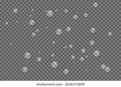 Realistic water drops for your design. Condensation on glass. Beautiful background. Rain and dew. Vector illustration.