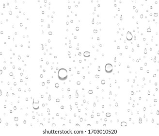 Gotas de lluvia realistas o ducha de vapor. Dibujo vectorial de fondo condensado en gotas puras