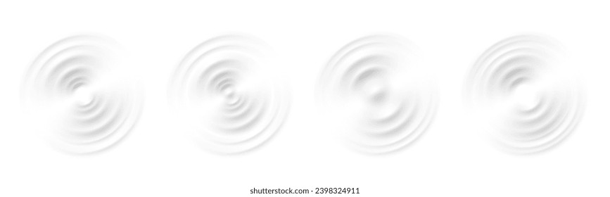 Realistic water ripple. Drop or sound wave splash effects. Round wave surfaces on transparent background