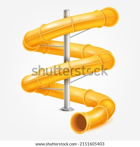Realistic water slide. 3d spiral pipe waterpark construction, water slide in pool aqua park, splashpark twist tunnel for riding tube, screw piping family beach leisure, tidy vector illustration ストックフォト © 