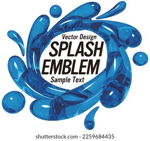 Realistic water splash emblem vector illustration