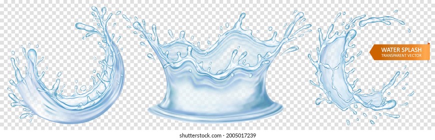 Realistic water splash set isolated on transparent background. Blue liquid waves. Vector illustration design
