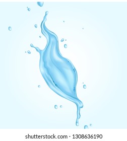 Realistic water splashes. Bubbles on blue background.