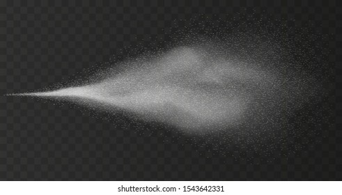 Realistic water spray effect isolated on transparent background. Atomizer, fog, cosmetic mist effect. Vector illustration.