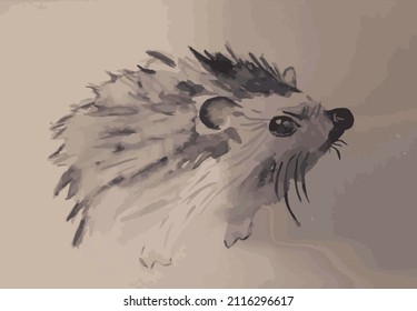 Realistic watercolor hedgehog in vector.