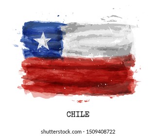 Realistic watercolor painting flag of Chile . Vector .