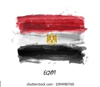 Realistic watercolor painting flag of Egypt . Vector .