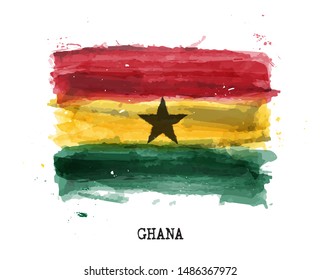 Realistic watercolor painting flag of Ghana . Vector .