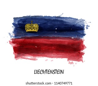 Realistic watercolor painting flag of Liechtenstein . Vector .