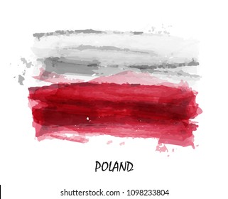 Realistic watercolor painting flag of Poland . Vector .