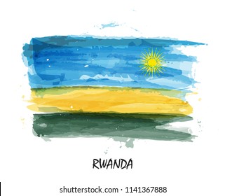 Realistic watercolor painting flag of Rwanda . Vector .