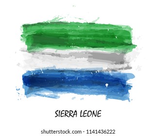 Realistic watercolor painting flag of Sierra leone . Vector .