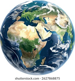 Realistic Watercolor Planet Earth Globe Illustration