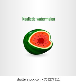 A realistic watermelon. 3D watermelon background on a summer theme. Beautiful fresh juicy watermelon. Vector illustration