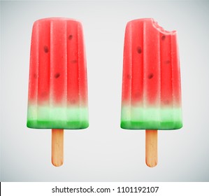 Realistic watermelon popsicle icon on blue background - vector eps10 illustration