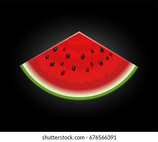 Realistic watermelon slice isolated on black. Vector illustration