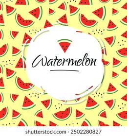 Realistic watermelon slices with seeds on a yellow background. Vector illustration.