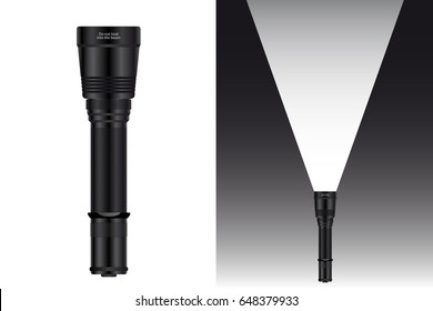 Realistic waterproof flashlight for hunting and travel. Vector illustration EPS 10