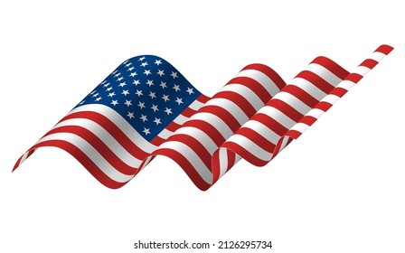 Realistic waving American flag vector illustration. National United States of America tissue print symbol isolated. Blue stars and red stripes government patriotism pattern USA Independence Day