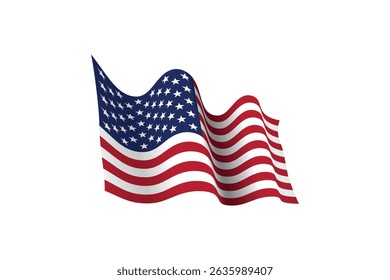 Vetor da bandeira americana acenando realista sobre fundo branco. Isso é ótimo para celebrações nacionais, eventos, cartões de felicitações, como Dia da Independência, Dia dos Veteranos de Guerra, eleições, etc.