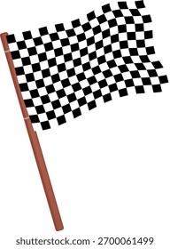Realistische Waving Checkered Flag auf Holzpfahl Vektorgrafik, Motorsport Finish Symbol für Racing Events