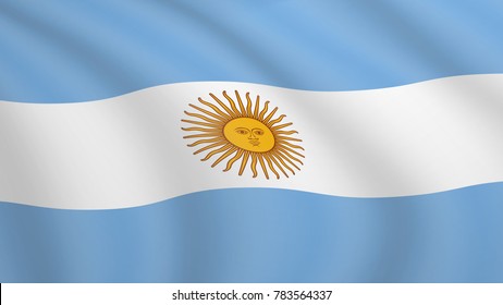 Realistic waving flag of Argentina. Current national flag of Argentine Republic. Illustration of lying wavy shaded flag of Argentina country. Background with argentinian flag.