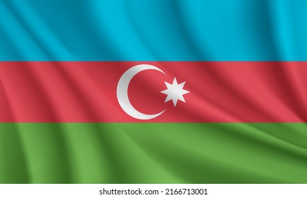 Bandera ondulante realista del fondo vectorial de Azerbaiyán.