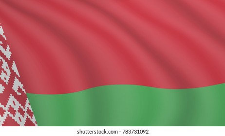 Realistic waving flag of Belarus. Current national flag of Republic of Belarus. Illustration of lying wavy shaded flag of Belorussia country. Background with belarusian flag.