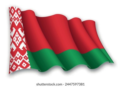Bandera realista ondeando de Bielorrusia aislado en fondo blanco