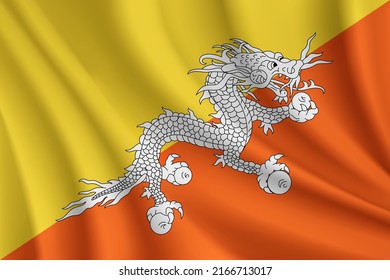 Realistic waving flag of Bhutan vector background.