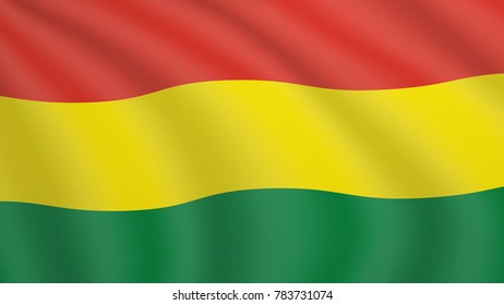 Realistic waving flag of Bolivia. Current national flag of Plurinational State of Bolivia. Illustration of lying wavy shaded flag of Bolivia country. Background with bolivian flag. 	La Tricolor.