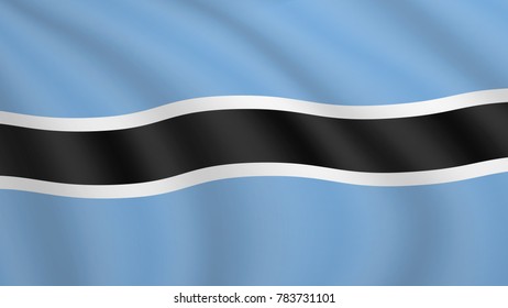 Realistic waving flag of Botswana. Current national flag of Republic of Botswana. Illustration of lying wavy shaded flag of Botswana country. Background with motswana flag.
