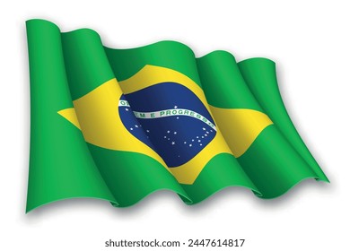 Realistic waving flag of Brazil isolated on white background