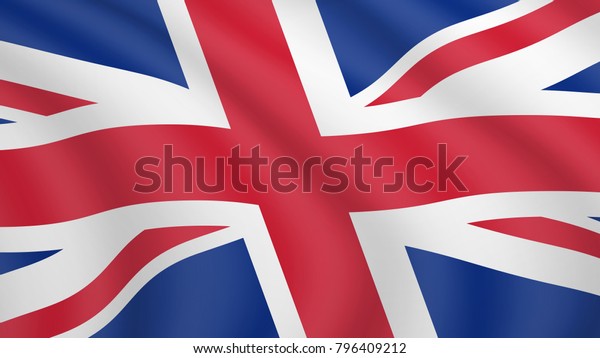 なびくイギリスのリアルな国旗 現在のイギリス国旗 英国 北アイルランド イギリス の国旗が波状になって横になっている図 英国の国旗の背景 のベクター画像素材 ロイヤリティフリー