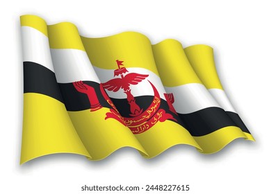 Realistic waving flag of Brunei isolated on white background