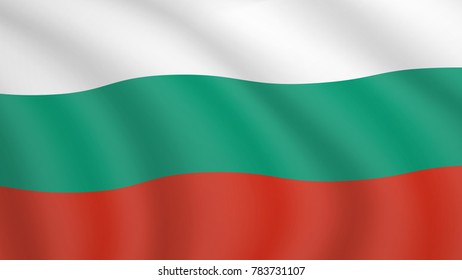 Realistic waving flag of Bulgaria. Current national flag of Republic of Bulgaria. Illustration of lying wavy shaded flag of Bulgaria country. Background with bulgarian flag.