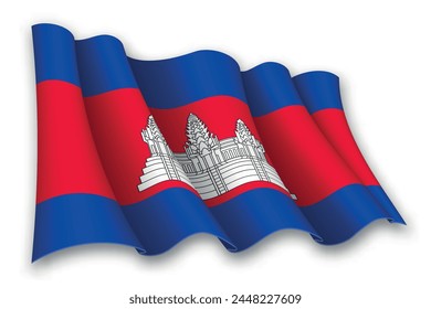 Realistic waving flag of Cambodia isolated on white background