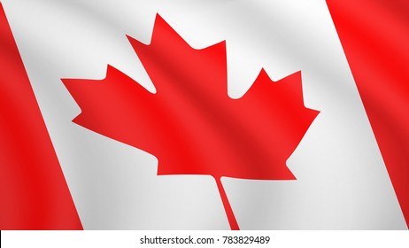 Realistic waving flag of Canada. Current national flag of Canada. Illustration of lying wavy shaded flag of Canada country. Background with canadian flag. The Maple Leaf.