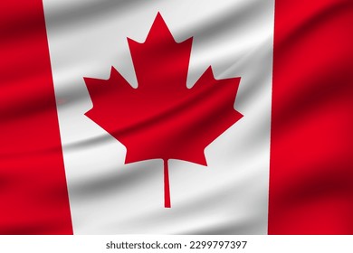 Realistic waving flag of Canada. Fluttering textile canadian flag. Canadian ensign. The Maple Leaf.