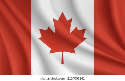 Realistic waving flag of Canada vector background.
