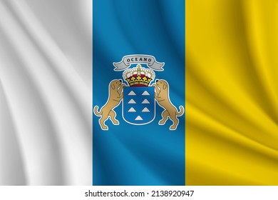 Realistic waving flag of Canary Islands, Spain vector background.