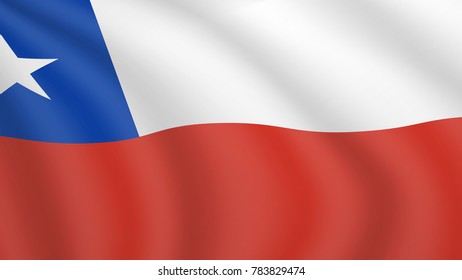 Realistic waving flag of Chile. Current national flag of Republic of Chile. Illustration of lying wavy shaded flag of Chile country. Background with chilean flag.