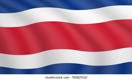 Realistic waving flag of Costa Rica. Current national flag of Republic of Costa Rica. Illustration of lying wavy shaded flag of Costa Rica country. Background with costa rican, tico flag.