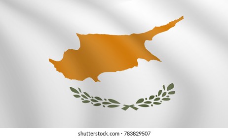 Realistic waving flag of Cyprus. Current national flag of Republic of Cyprus. Illustration of lying wavy shaded flag of Cyprus country. Background with cypriot flag.