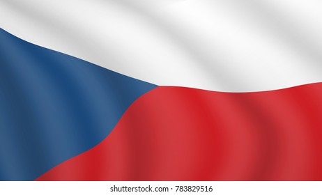 Realistic waving flag of Czechia. Current national flag of Czech Republic. Illustration of lying wavy shaded flag of Czechia country. Background with czech flag.