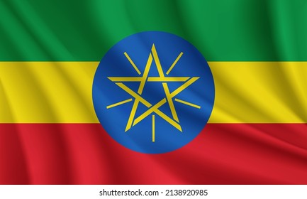 Realistic waving flag of Ethiopia vector background.